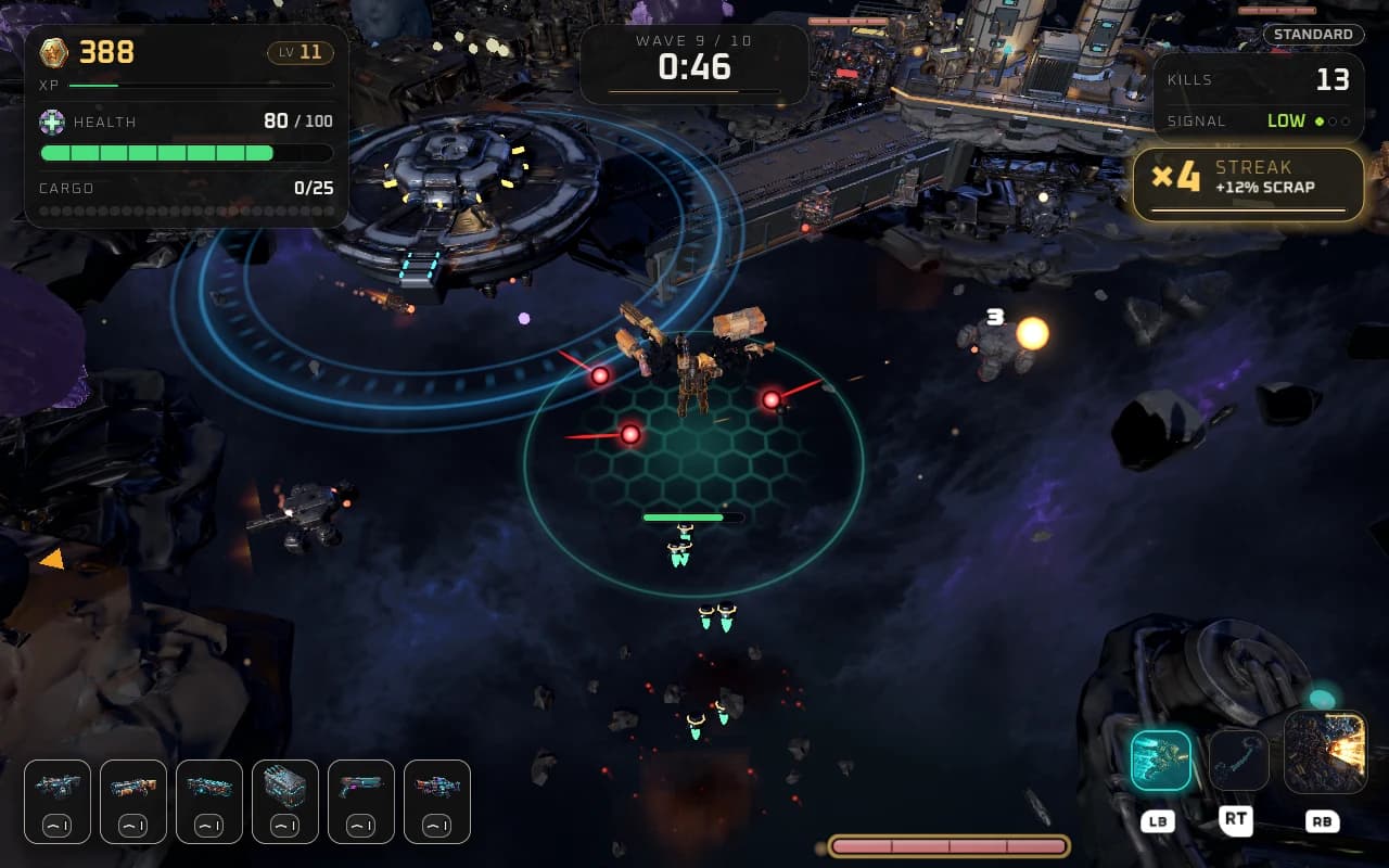 Gunmetal Orbit gameplay shown inside a Steam Deck illustration